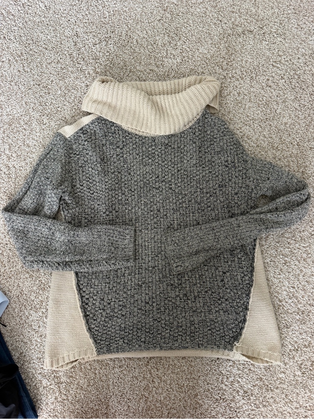 I.N. San Francisco Two-Tone Cream and Gray Cowl Neck Sweater